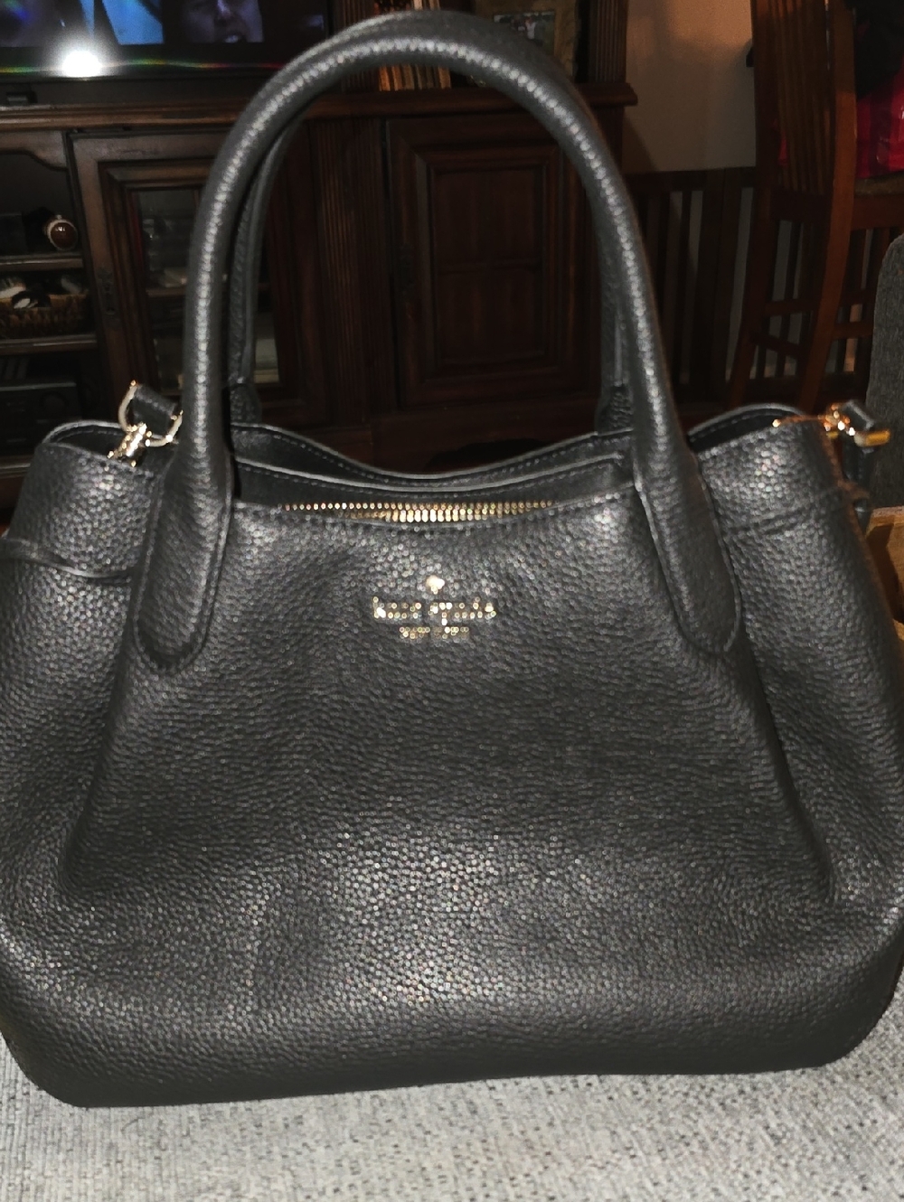 kate spade Black Pebbled Leather Double-Handle Satchel with Gold Hardware